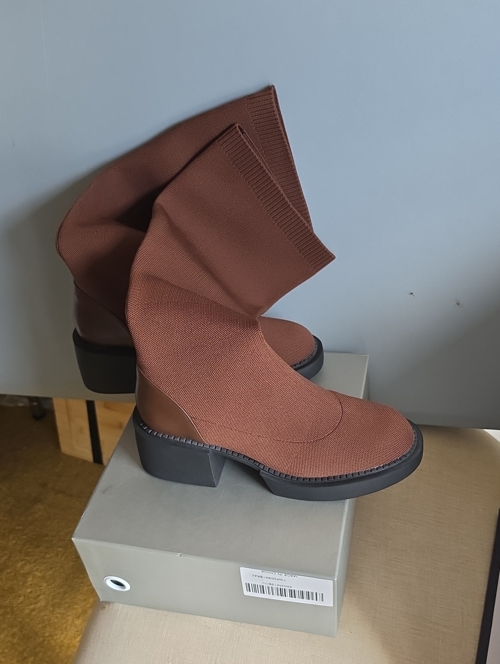 Women’s Brown Knit Sock Boots